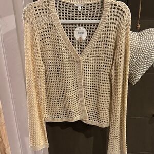 En Creme Beige Open-Knit Cardigan